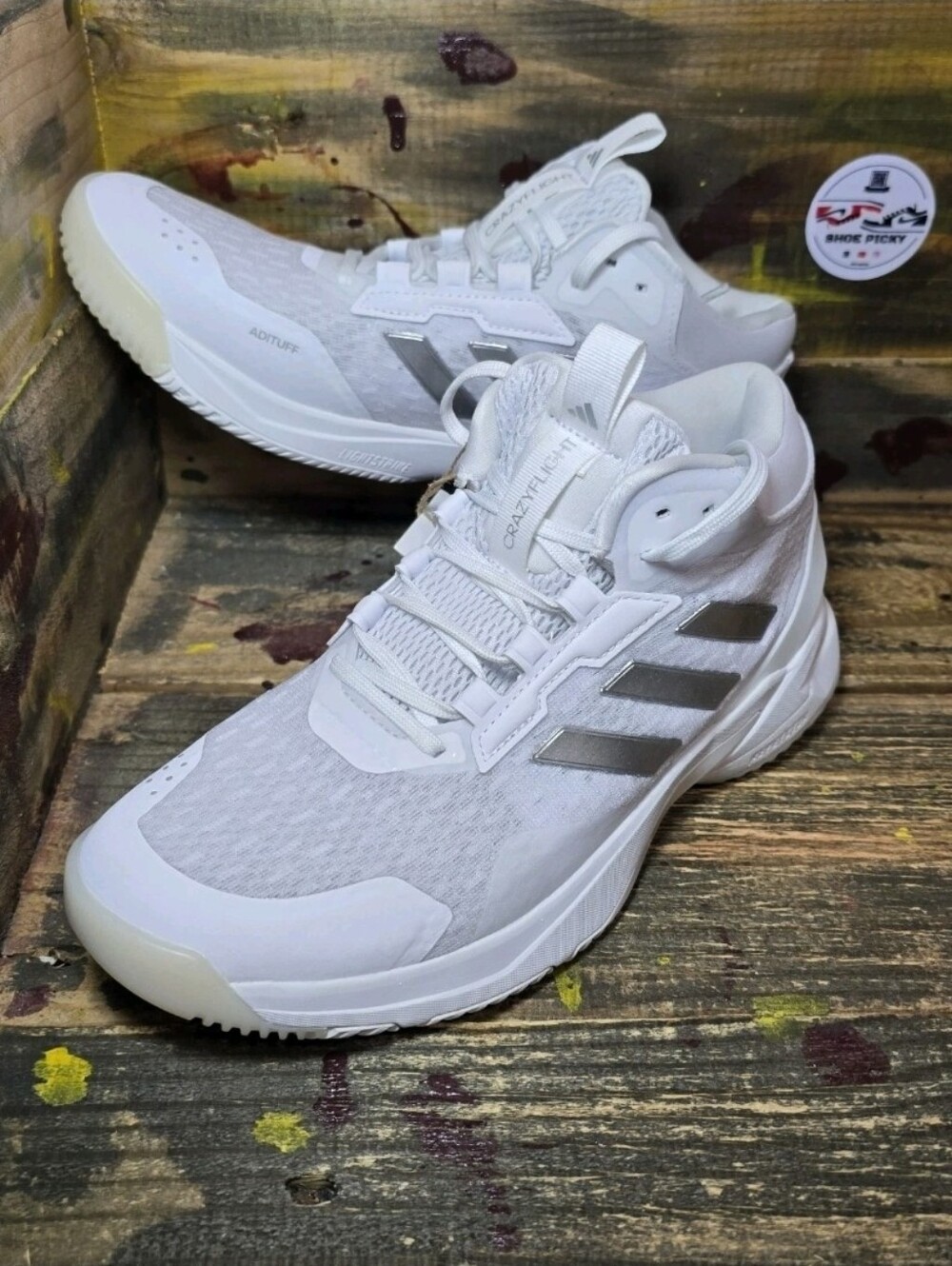 Adidas Crazyflight 6 Mid White Silver HP7030 Volleyball Shoes Womens Size 10 New